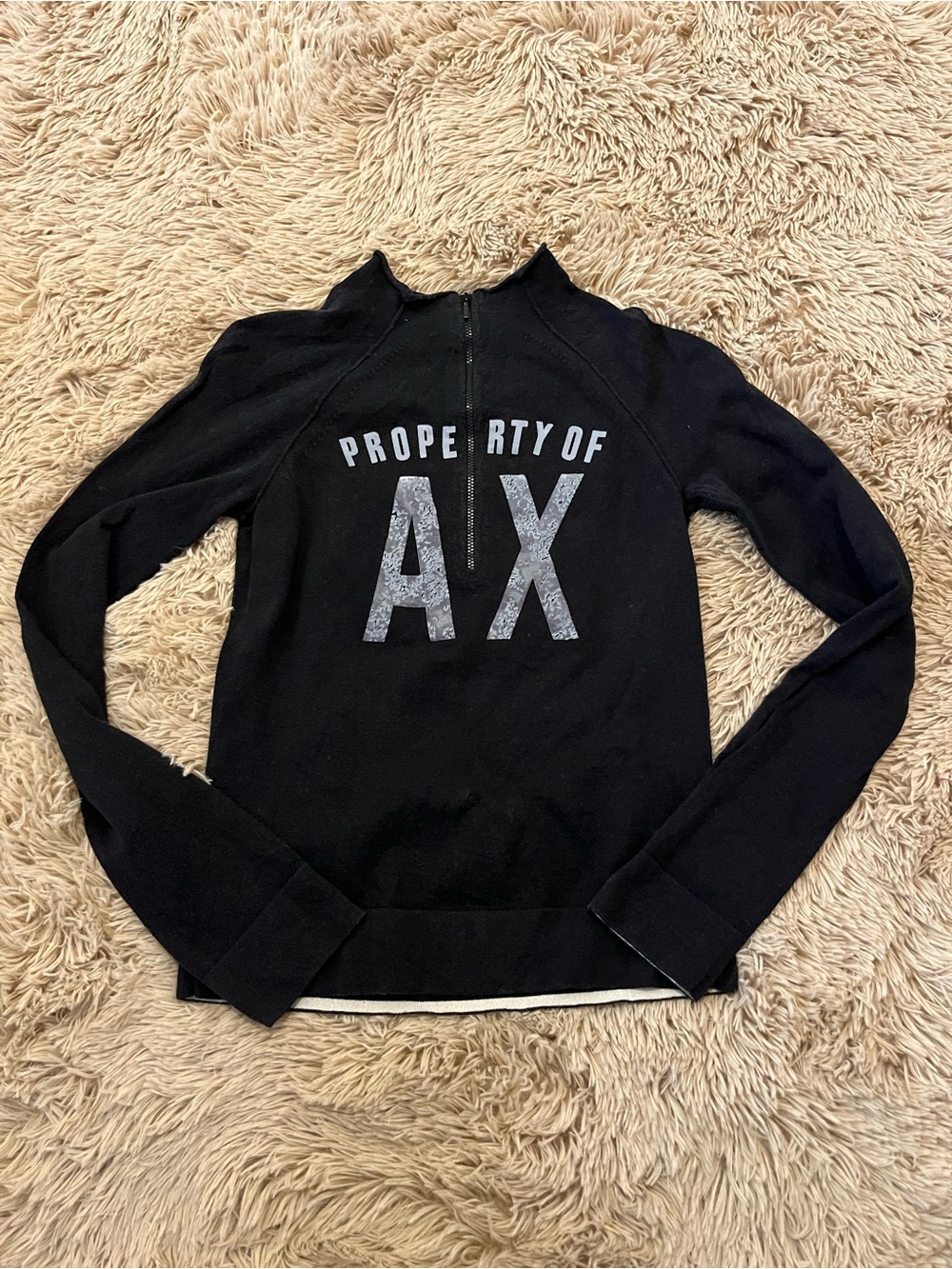 Y2K AX Black Zip-Neck Sweater S with Front Logo